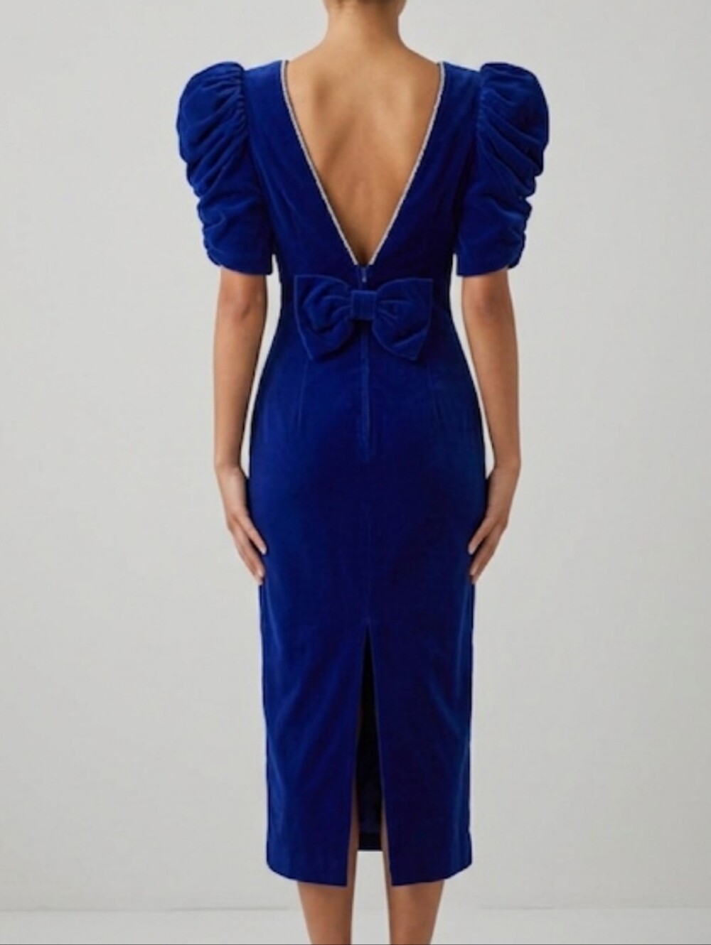 Vintage Nu-mode Deep Blue Velvet Bow Cocktail Dress